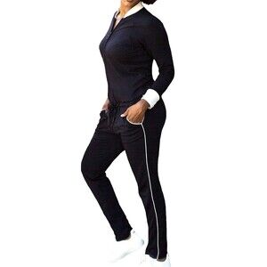 LA Relaxed Athleisure Lounge Jumpsuit Black Zip Front Minimalist Women S USA